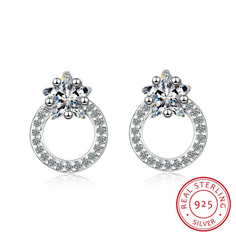 7mm Round CZ Stud Earring 925 Silver Sterling Fine Jewelry Brincos