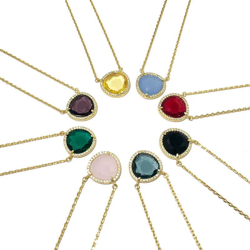 Crystal Pendant Jewelry Sets - Purple Yellow Red Necklace for Women