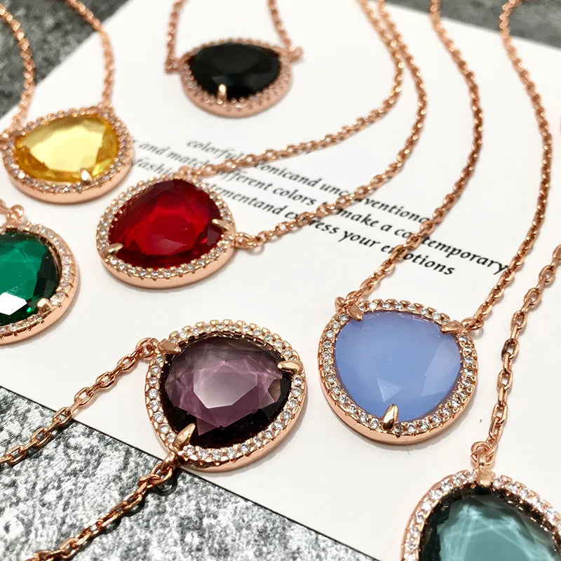 Crystal Pendant Jewelry Sets - Purple Yellow Red Necklace for Women