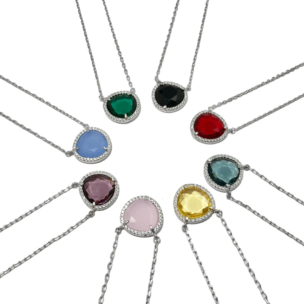 Crystal Pendant Jewelry Sets - Purple Yellow Red Necklace for Women