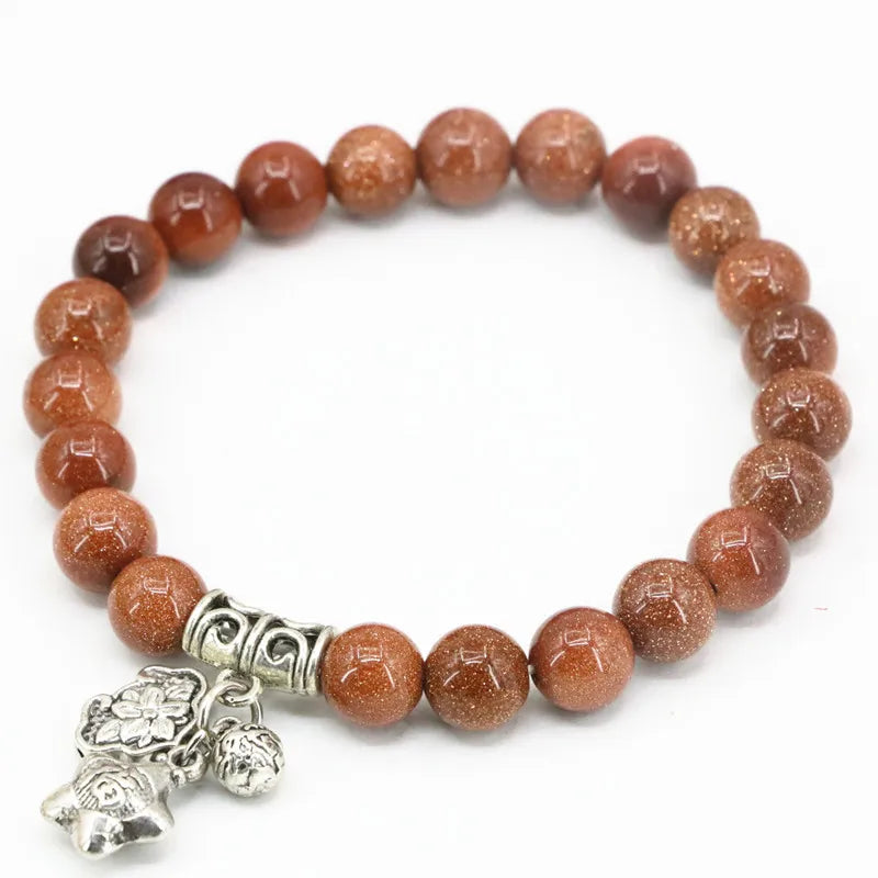 Natural Stone Sandstone Beads Bracelet Women 7.5inch B2018