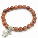 Natural Stone Sandstone Beads Bracelet Women 7.5inch B2018