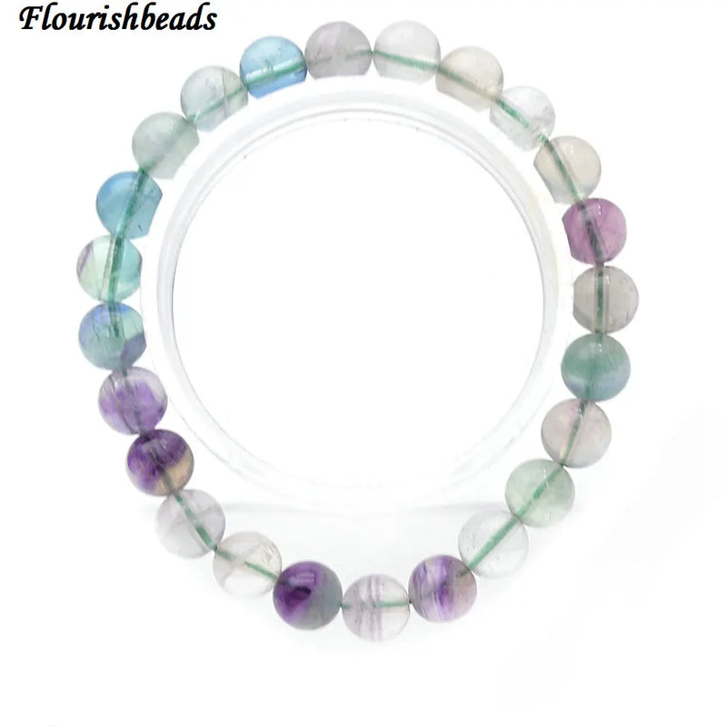 Natural Mix Fluorite Quartz Stone Round Beads Bracelet