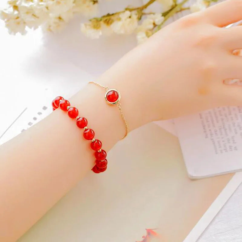 8mm Natural Stone Beads Bracelet Elastic Jewelry Set