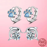925 Silver CZ Dolphin Footprint Hoop Earrings for Women