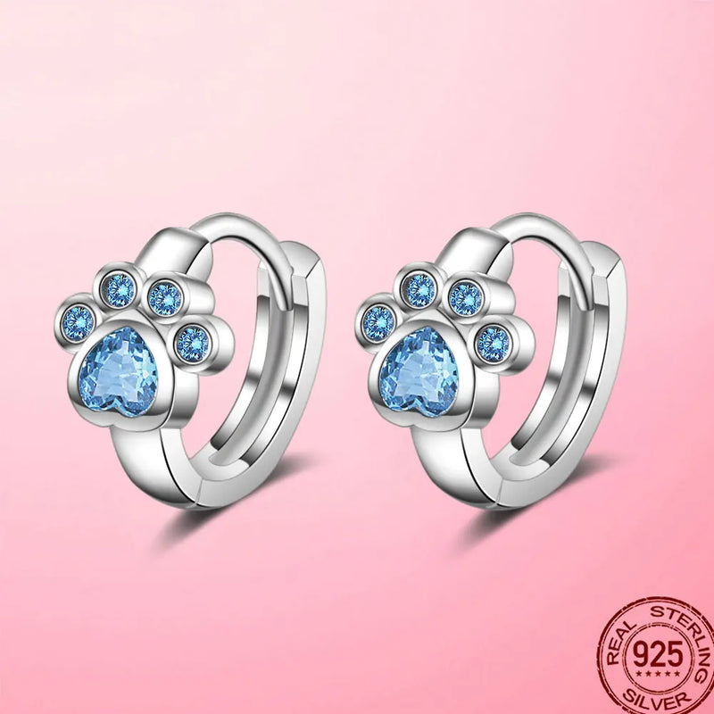 925 Silver CZ Dolphin Footprint Hoop Earrings for Women