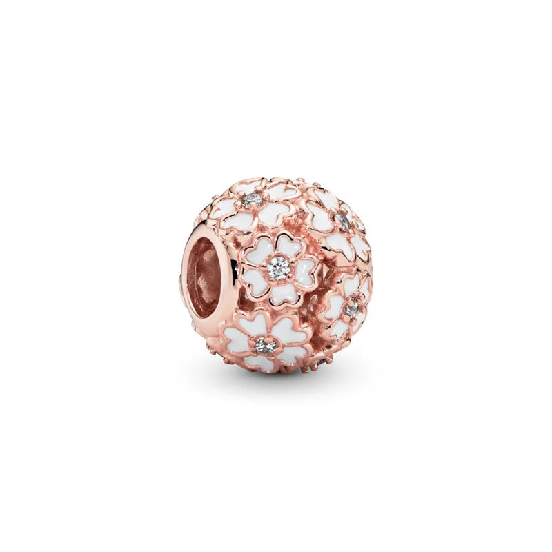 925 Silver Charm Jewelry Diamond Flower Loose Beads
