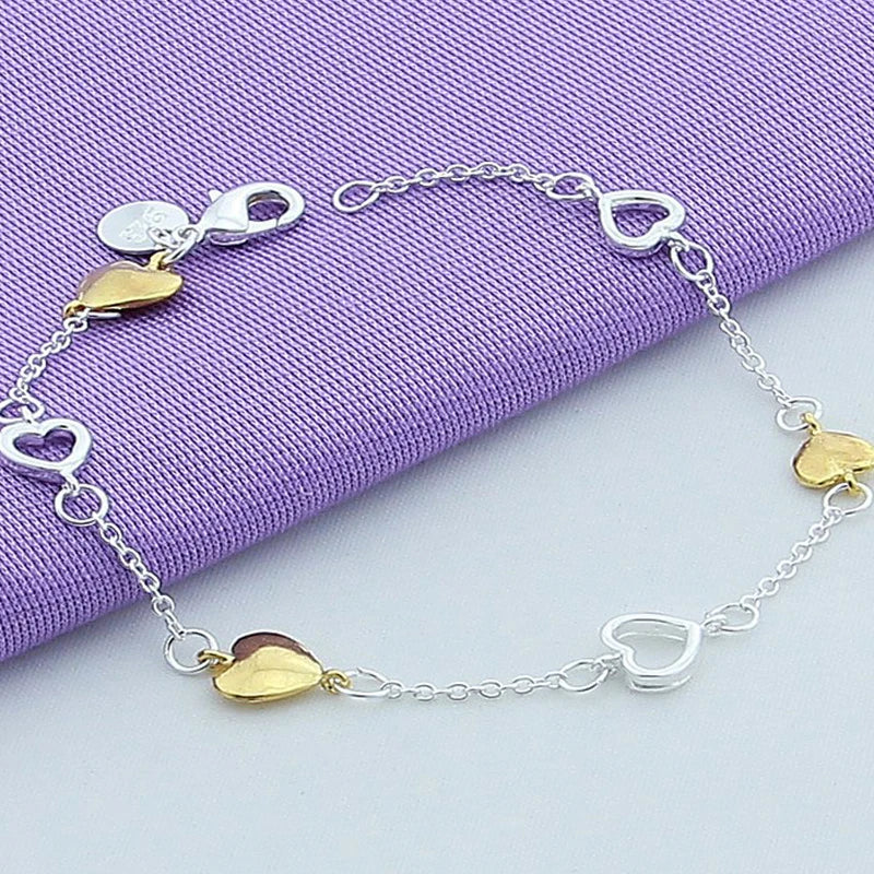 925 Silver Heart Charm Bracelet for Women Girl Chain Bracelet