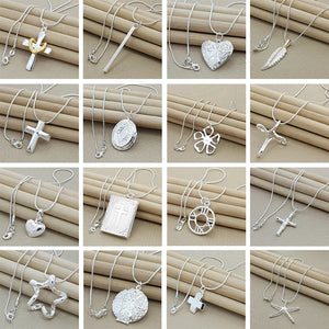 925 Silver Pendant Star Round Cross Heart Necklace Women Jewelry