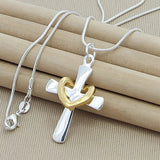 925 Silver Pendant Star Round Cross Heart Necklace Women Jewelry