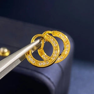 925 Silver Plated Engraving Earrings Style Cubic Zircon Circle Hoop Earrings
