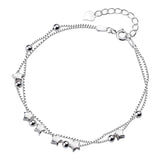 925 Sterling Silver Double Layer Star Beads Bracelet Women Gift