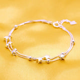 925 Sterling Silver Double Layer Star Beads Bracelet Women Gift