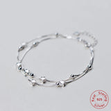 925 Sterling Silver Double Layer Star Beads Bracelet Women Gift
