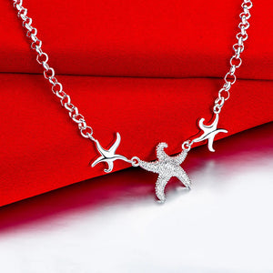 925 Silver Three Starfish Necklace for Women's Wedding Party