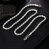 925 Silver 4mm Rope Necklace Bracelet Set