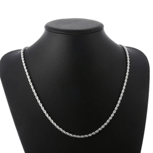 925 Silver 4mm Rope Necklace Bracelet Set