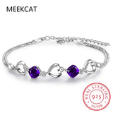 925 Sterling Silver Amethyst Bracelet Heart Purple Crystal Zircon Bracelet