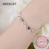 925 Sterling Silver Amethyst Bracelet Heart Purple Crystal Zircon Bracelet