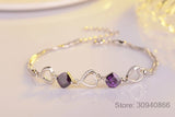925 Sterling Silver Amethyst Bracelet Heart Purple Crystal Zircon Bracelet
