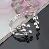 925 Silver Bead Open Cuff Bangle for Women Men