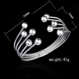 925 Silver Bead Open Cuff Bangle for Women Men