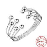 925 Silver Bead Open Cuff Bangle for Women Men