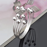 925 Silver Bead Open Cuff Bangle for Women Men
