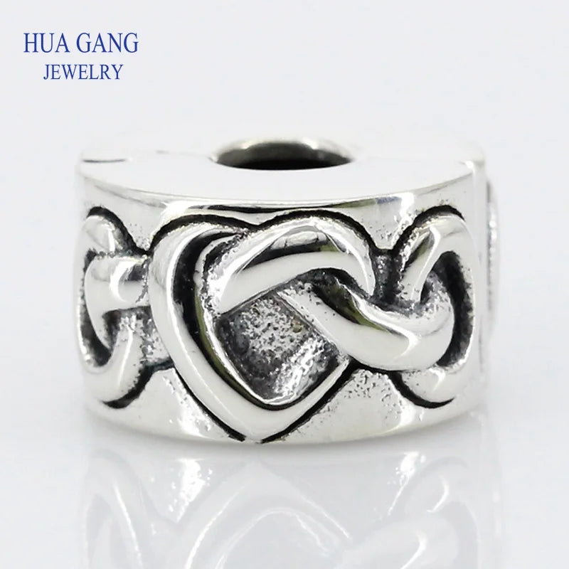 925 Silver Heart Intertwined Beads for Pandora Bracelets DIY