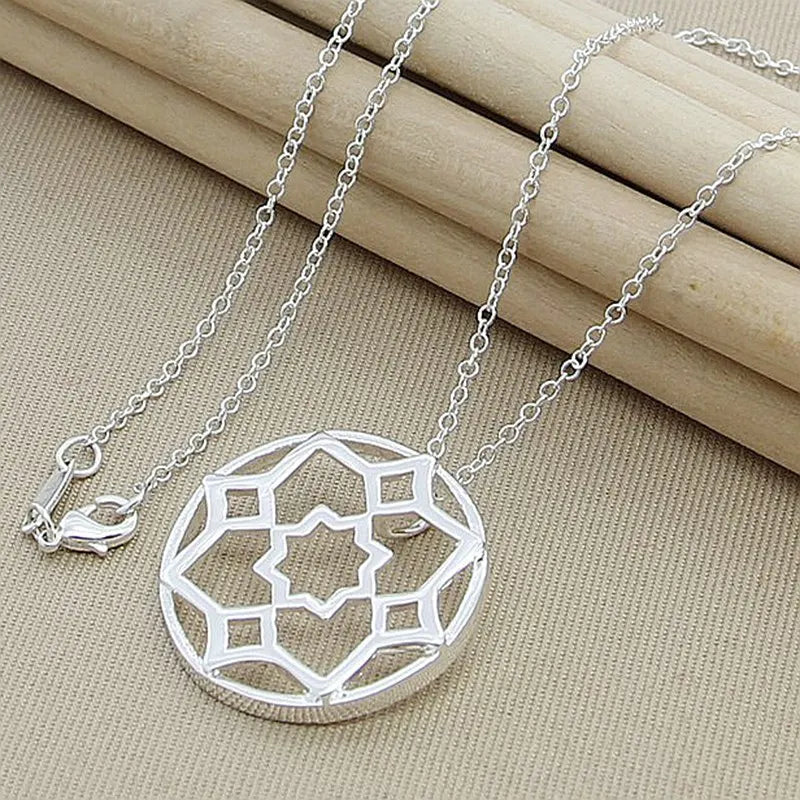 925 Silver Flower Pendant Necklace Women Jewelry Gift