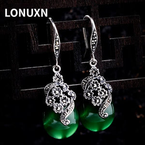 925 Silver Boho Ladies Garnet Yellow/green Agate Earrings