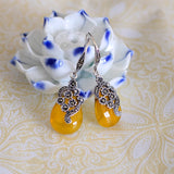 925 Silver Boho Ladies Garnet Yellow/green Agate Earrings
