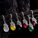 925 Silver Boho Ladies Garnet Yellow/green Agate Earrings