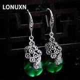 925 Silver Boho Ladies Garnet Yellow/green Agate Earrings