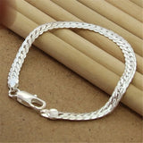 925 Silver 5MM Flat Snake Chain Bracelet Men Women Party Charm Jewelry