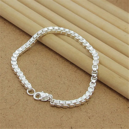 925 Silver Bracelet 4MM 8Inch Venetian Square Bracelet For Women & Men