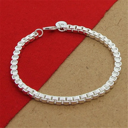 925 Silver Bracelet 4MM 8Inch Venetian Square Bracelet For Women & Men