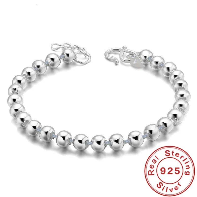 925 Silver Bracelet 5MM Beads for Women Engagement Wedding