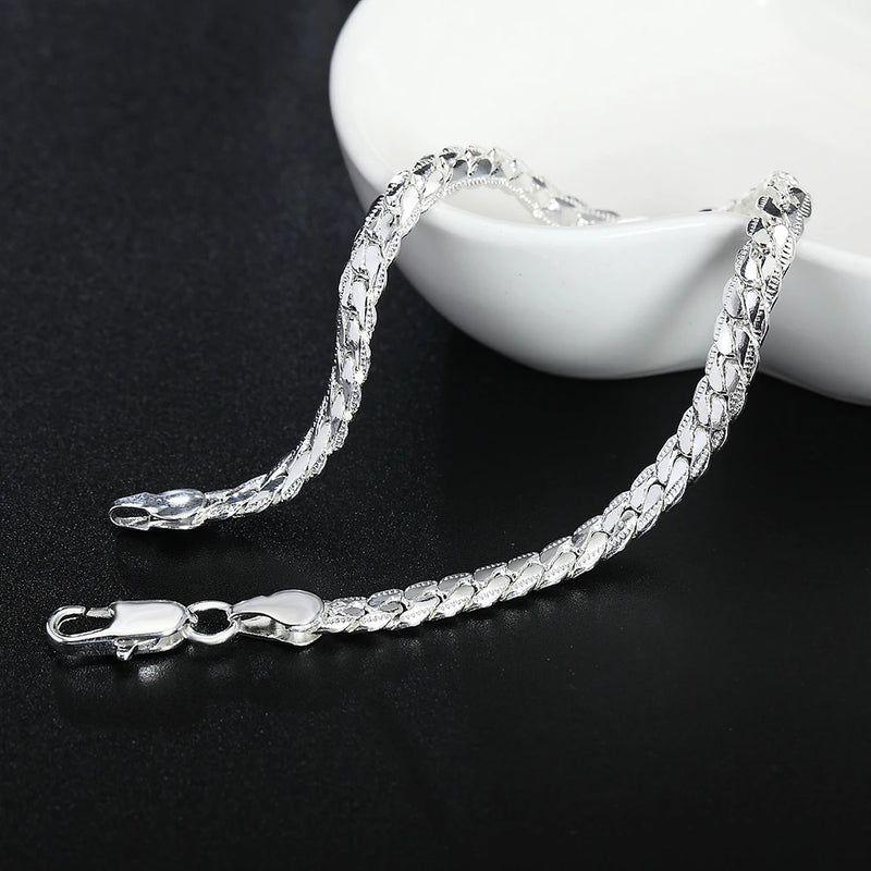 925 Sterling Silver 5mm Flat Sideways Chain Bracelet 18k - Gift