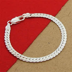 925 Silver 8" Flat Snake Chain Bracelet Men Women Party Charm Jewelry