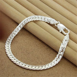 925 Silver 8" Flat Snake Chain Bracelet Men Women Party Charm Jewelry