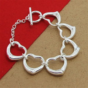 925 Silver Heart Chain Bracelet Party Charm Jewelry