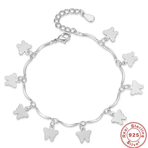 925 Silver Butterfly Pendant Bracelet for Girls Wedding Charm Jewelry