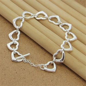 925 Silver Heart Chain Bracelet for Women Party Charm Jewelry