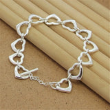 925 Silver Heart Chain Bracelet for Women Party Charm Jewelry