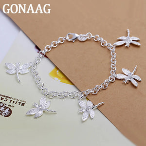 925 Silver Dragonfly Pendant Bracelet Woman Party Charm Jewelry