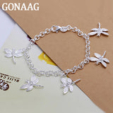925 Silver Dragonfly Pendant Bracelet Woman Party Charm Jewelry