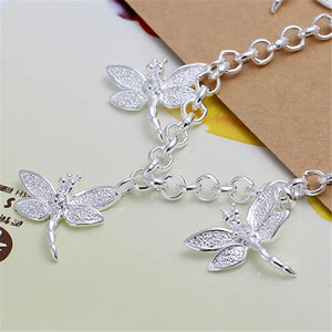 925 Silver Dragonfly Pendant Bracelet Woman Party Charm Wedding Jewelry