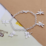925 Silver Dragonfly Pendant Bracelet Woman Party Charm Wedding Jewelry