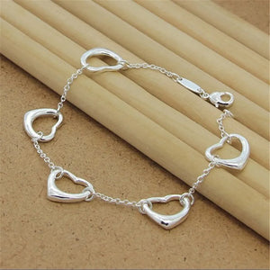 925 Sterling Silver Heart-Shaped Chain Bracelet for Women